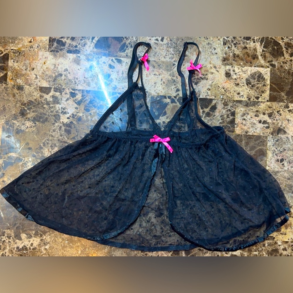 Yandy Black Sleep wear Polka Dot Lace